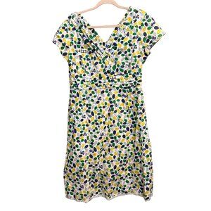 Boden Women's Sheath Dress 12R Regatta Olive Branch White Green Pleated V-Neck